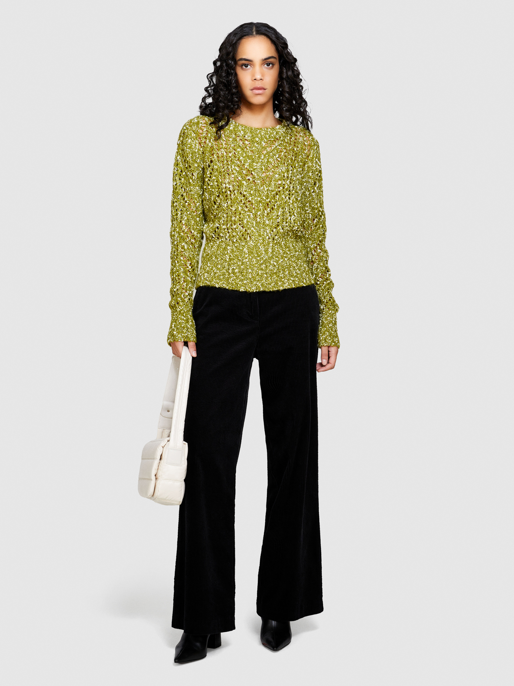 Sisley - Boucle Sweater, Woman, Olive Green, Size: M