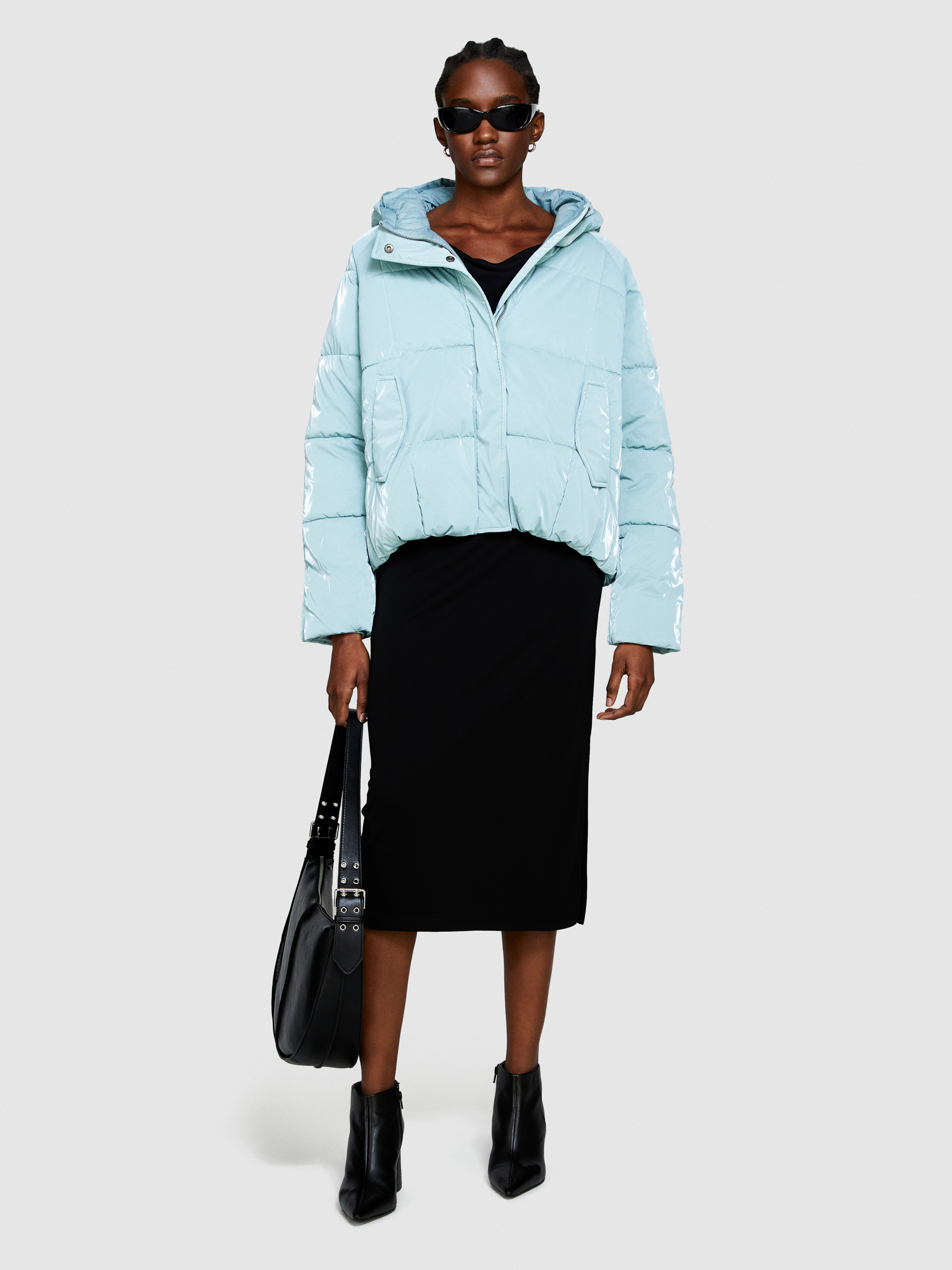 Sisley - Oversized Padded Jacket, Woman, Light Blue, Size: 46