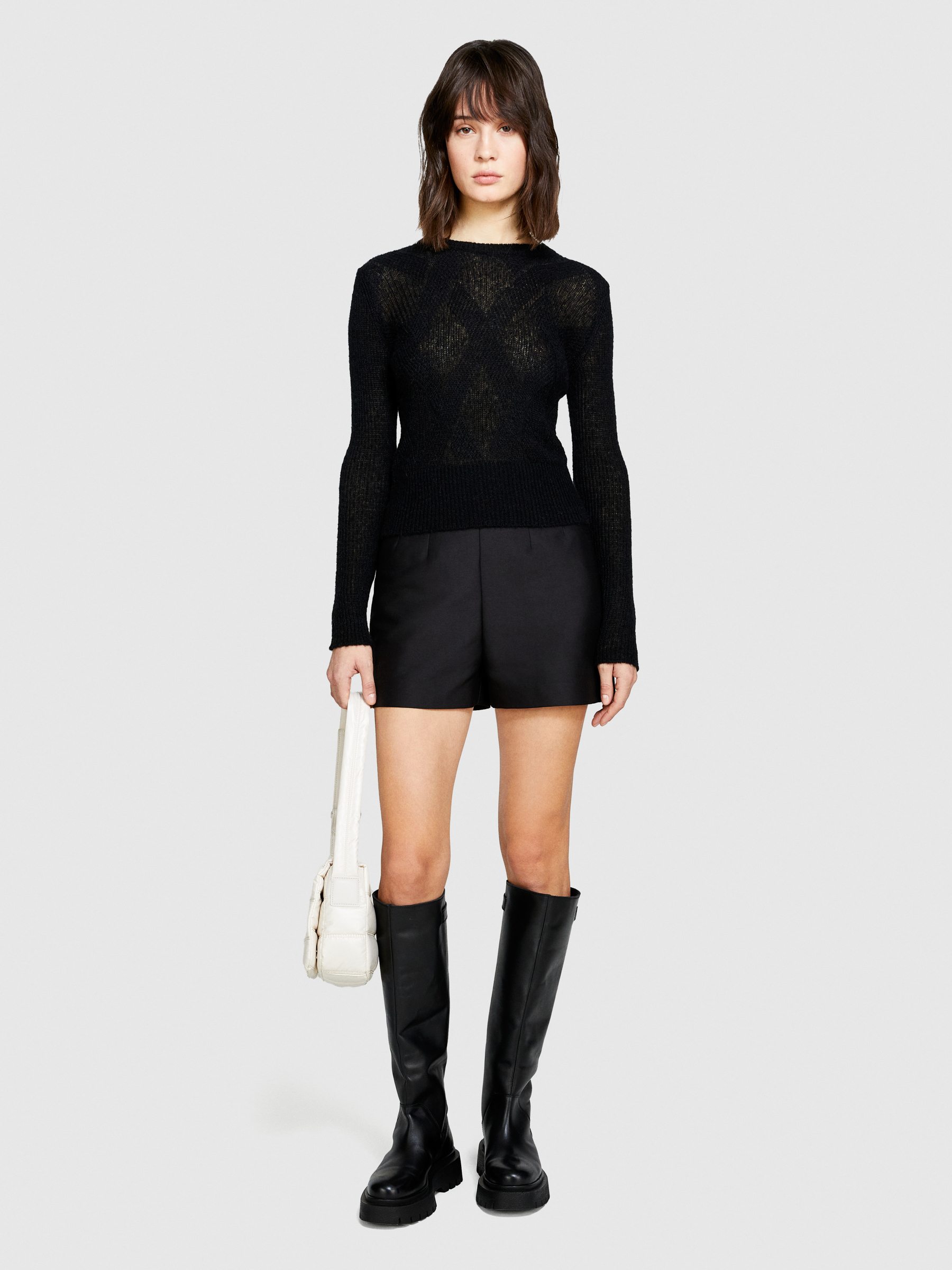 Sisley - Knit Sweater, Woman, Black, Size: XS