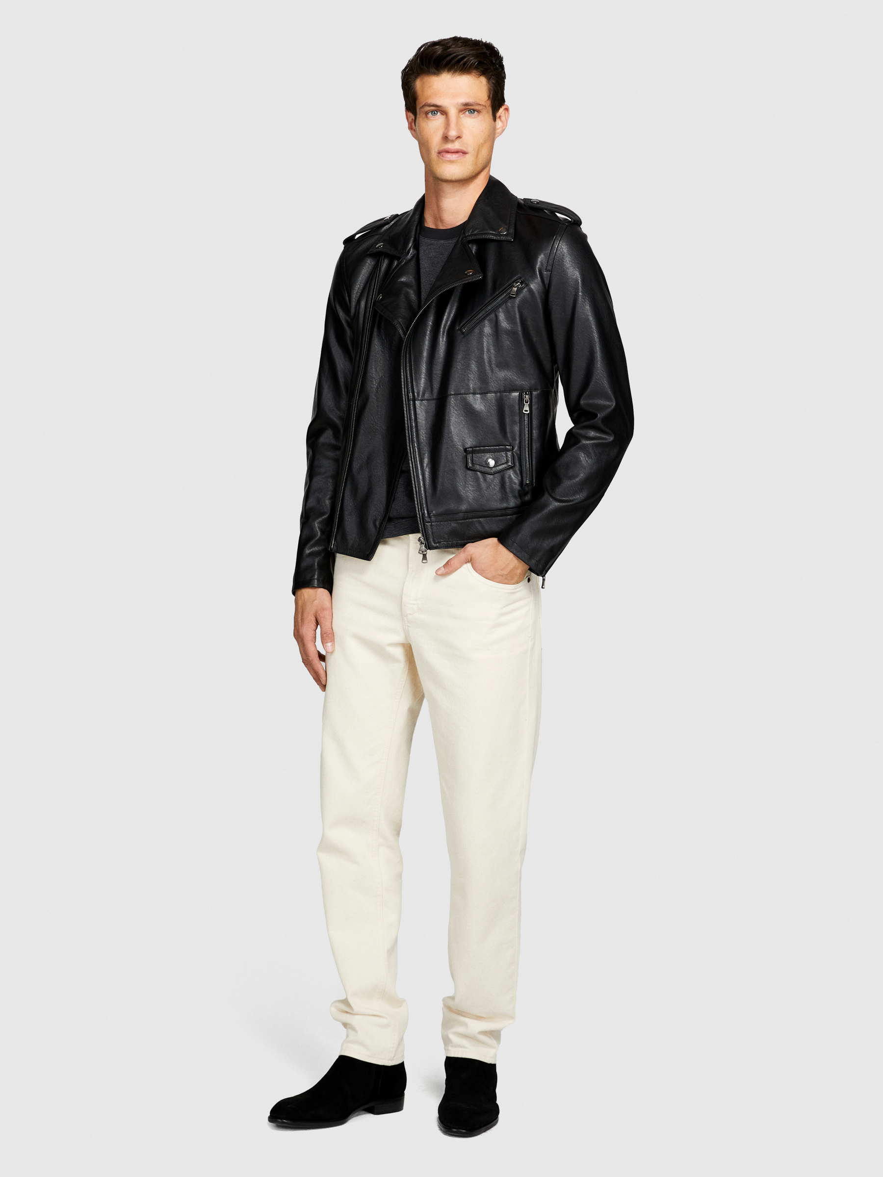 Sisley - Slim Comfort Fit Biker Jacket, Man, Black, Size: 50