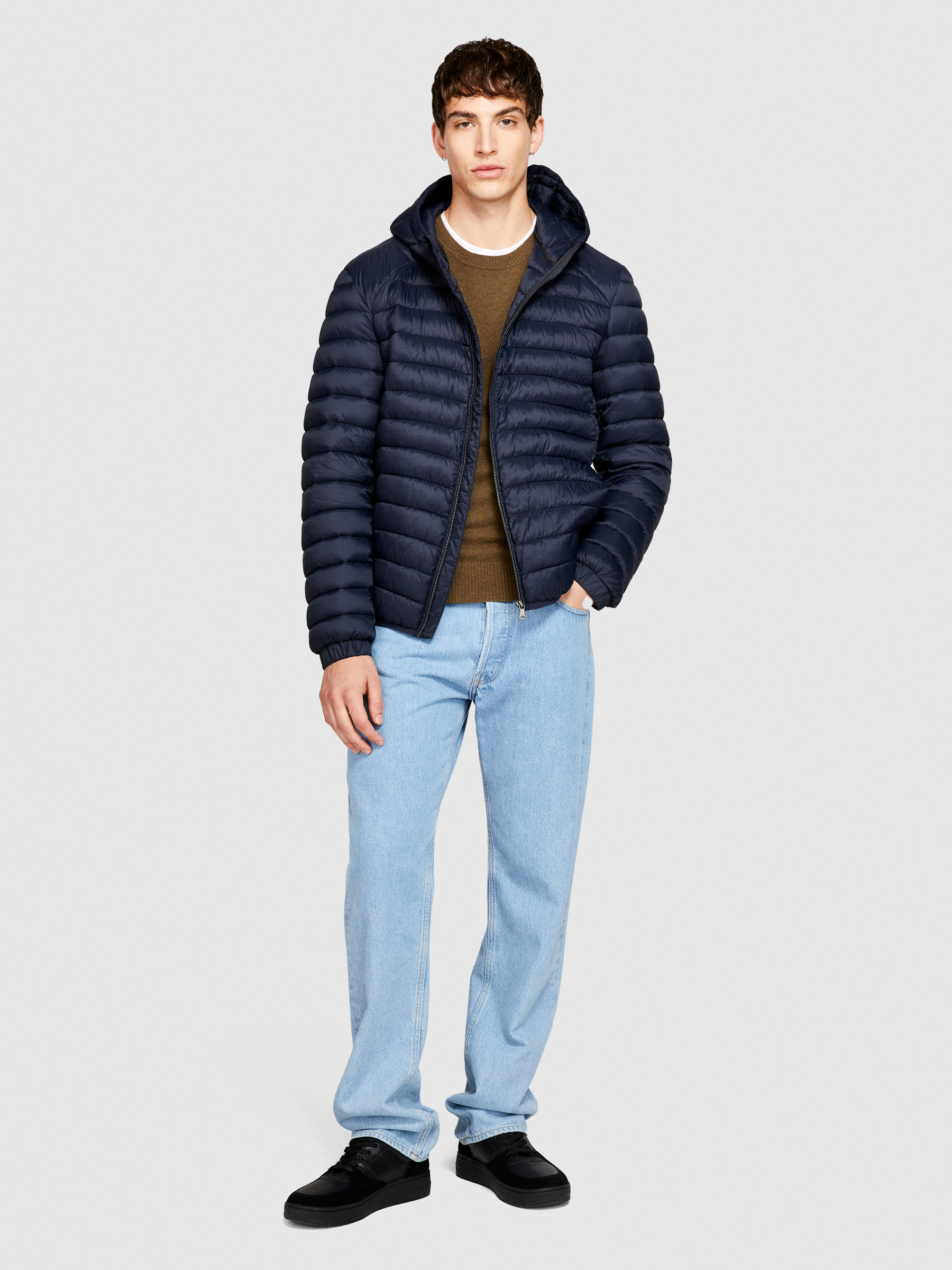 Sisley - Padded Jacket With Hood, Man, Dark Blue, Size: XL