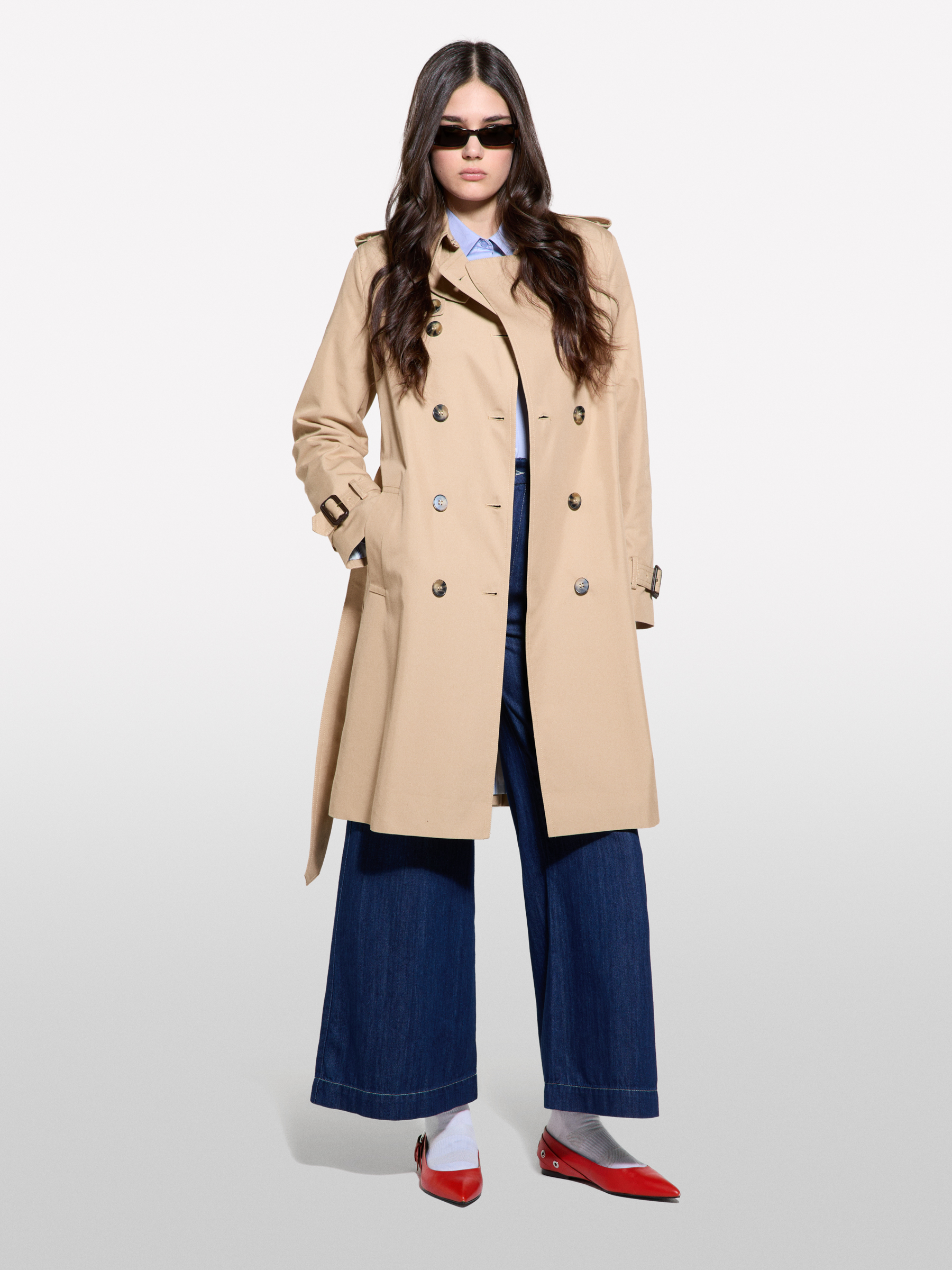 Sisley - Kamelbrauner Trenchcoat Slim Fit, Frau, Beige, Größe: 38