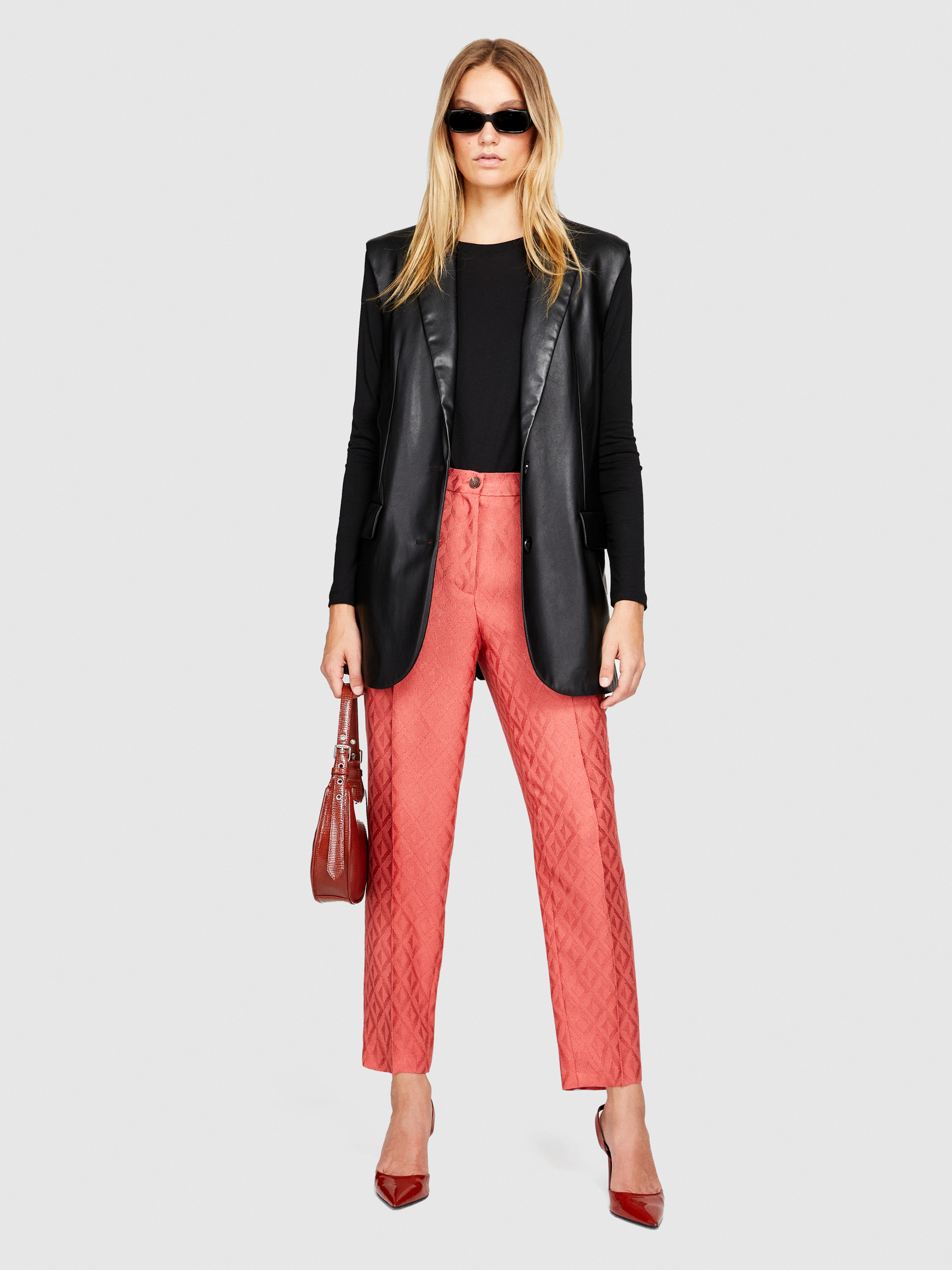 Sisley - Jacquard Trousers, Woman, Coral, Size: 42