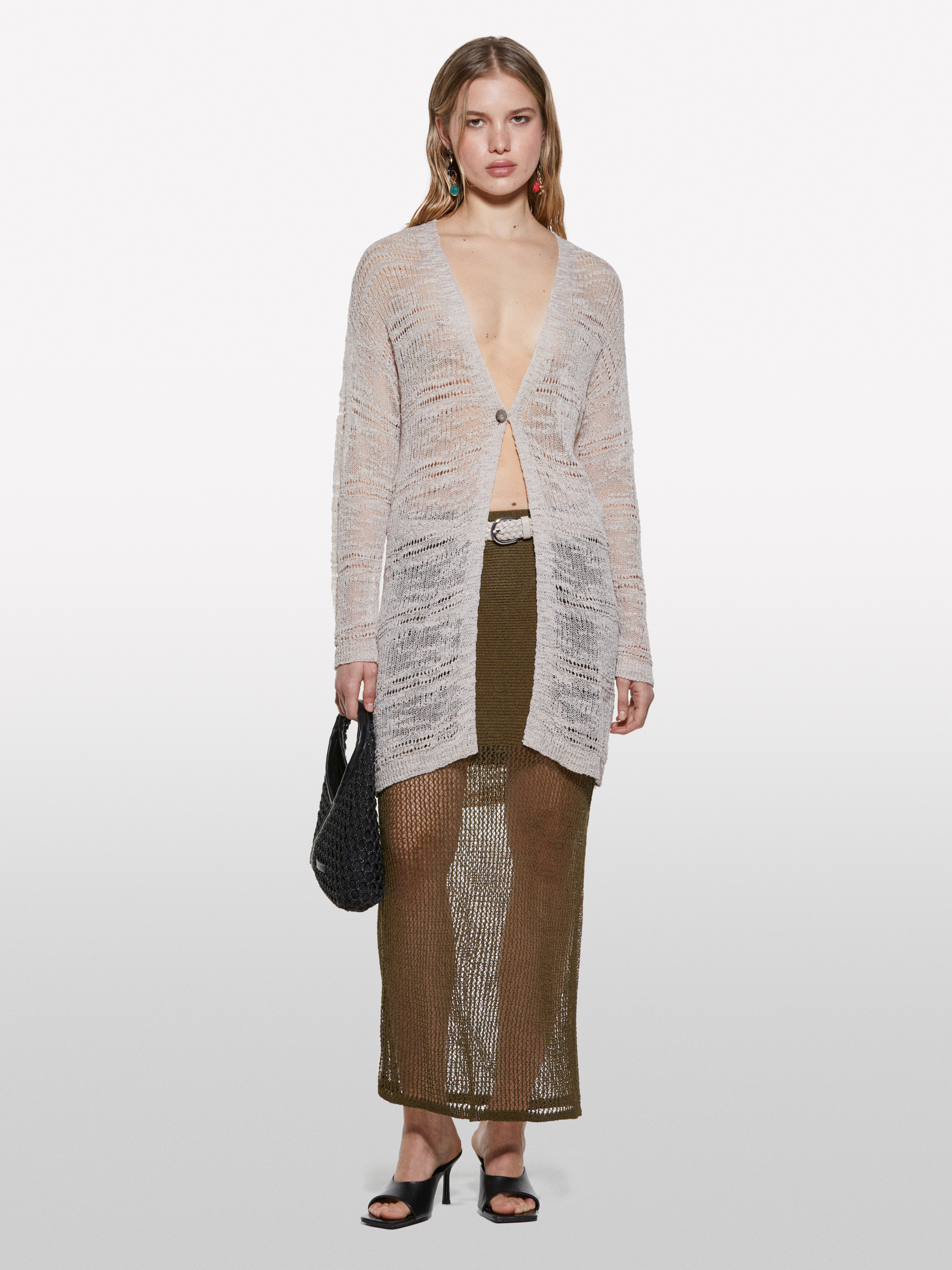 Cardigan lungo beige, Beige - Sisley