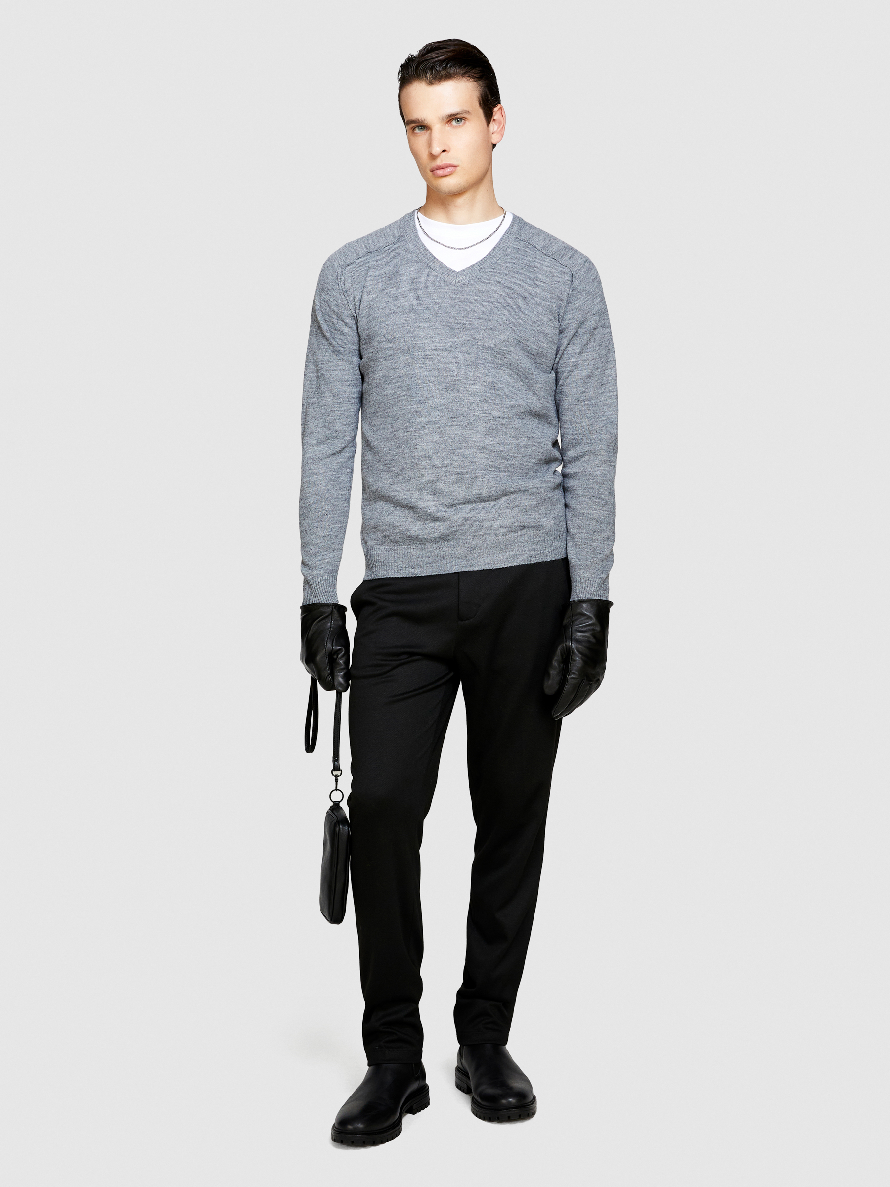 Sisley - Sweater With V-neck, Man, Gray, Size: EL