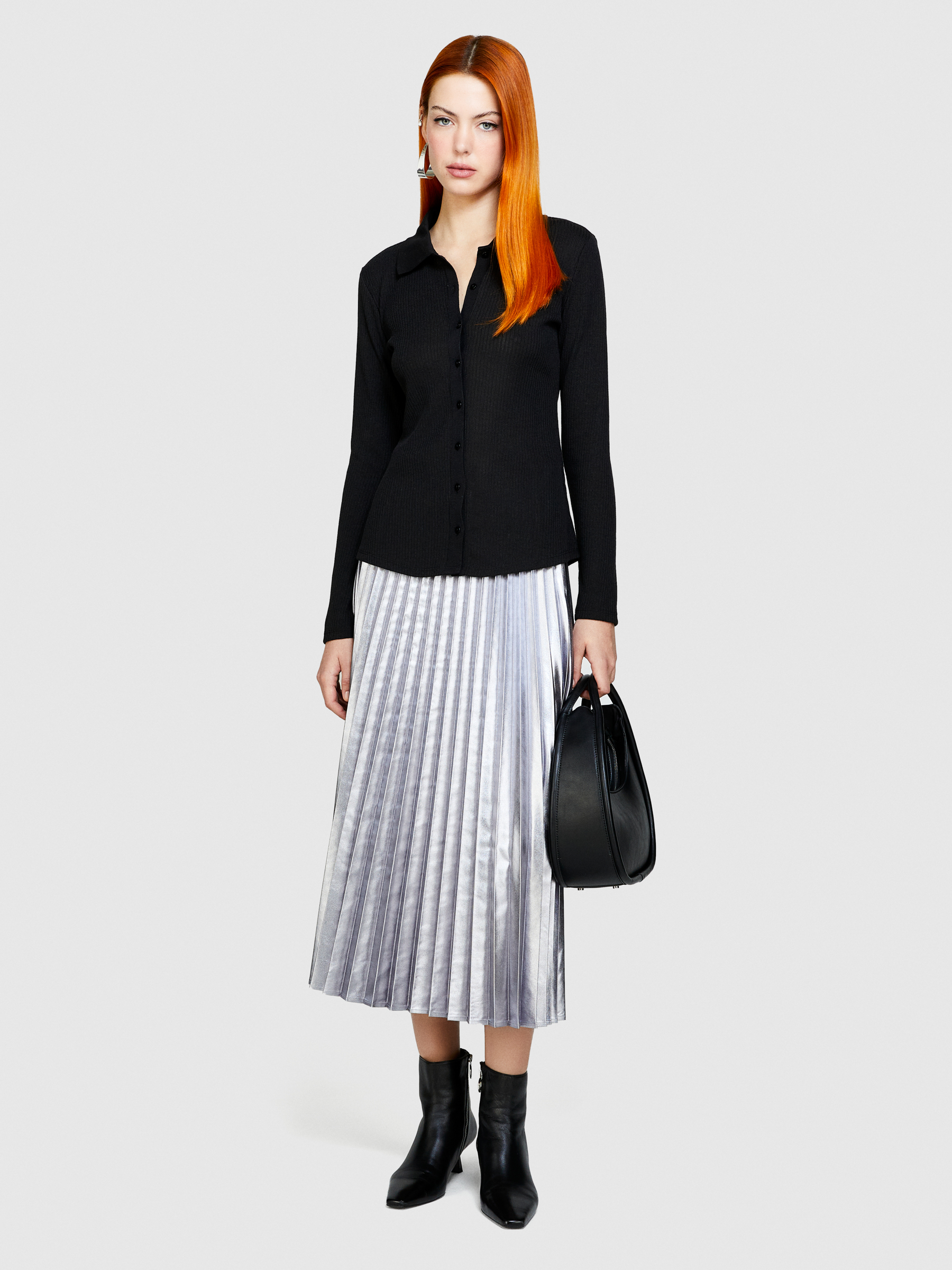 Gonna pliss laminata Argento Donna Sisley