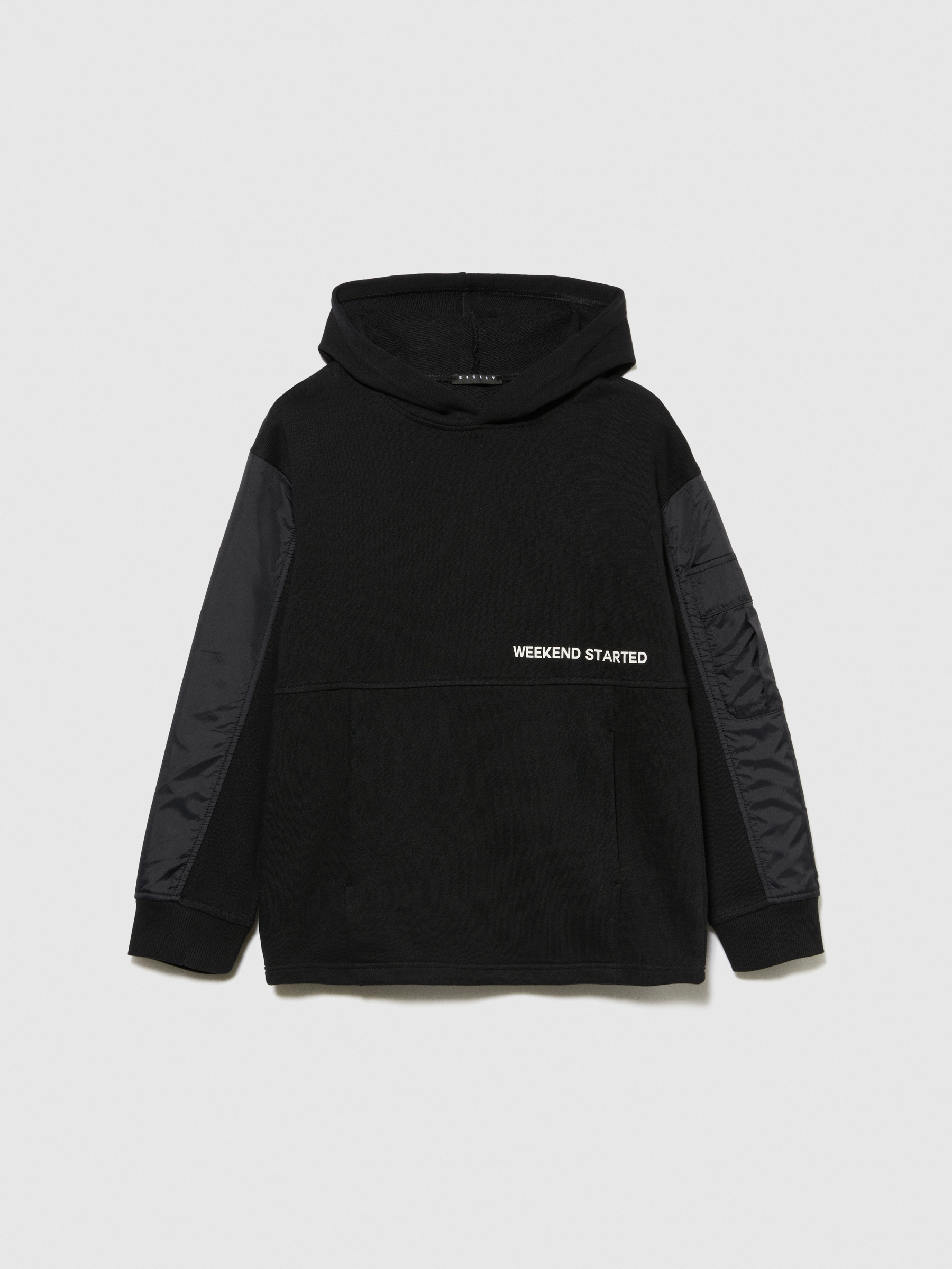 Sisley Young - Mixed Material Sweatshirt With Maxi Print, Man, Black, Size: EL