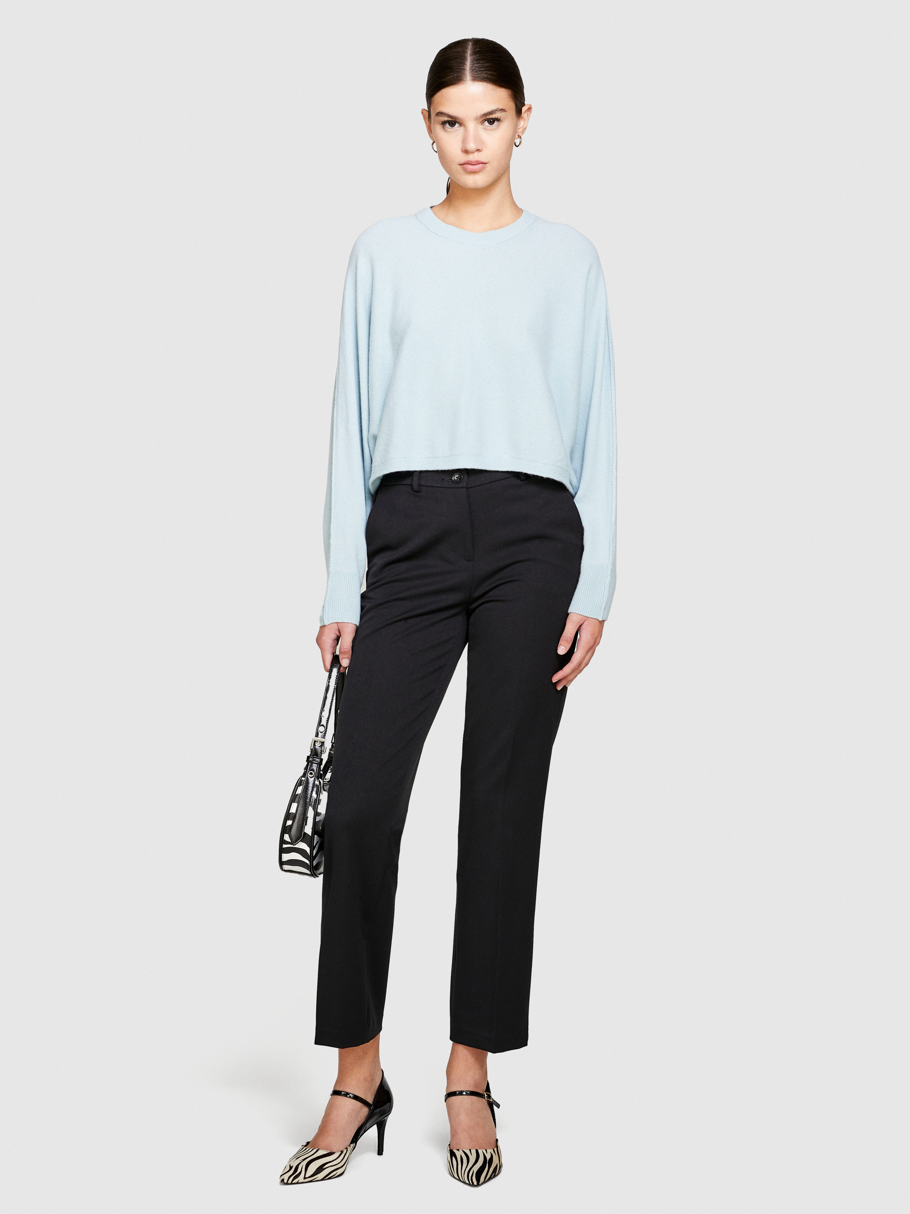 Sisley - Cropped Sweater, Woman, Light Blue, Size: L