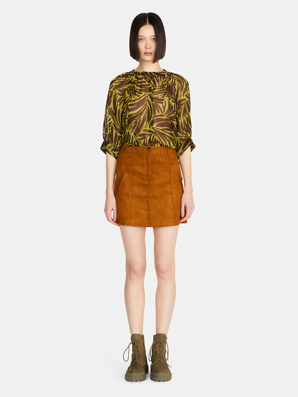 Sisley - High-waisted Mini Skirt, Woman, Camel, Size: 48