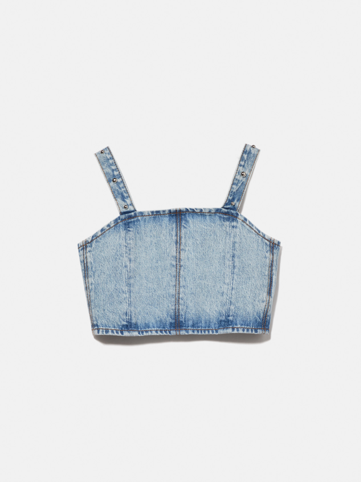 Sisley Young - Denim Top With Studs, Woman, Light Blue, Size: S