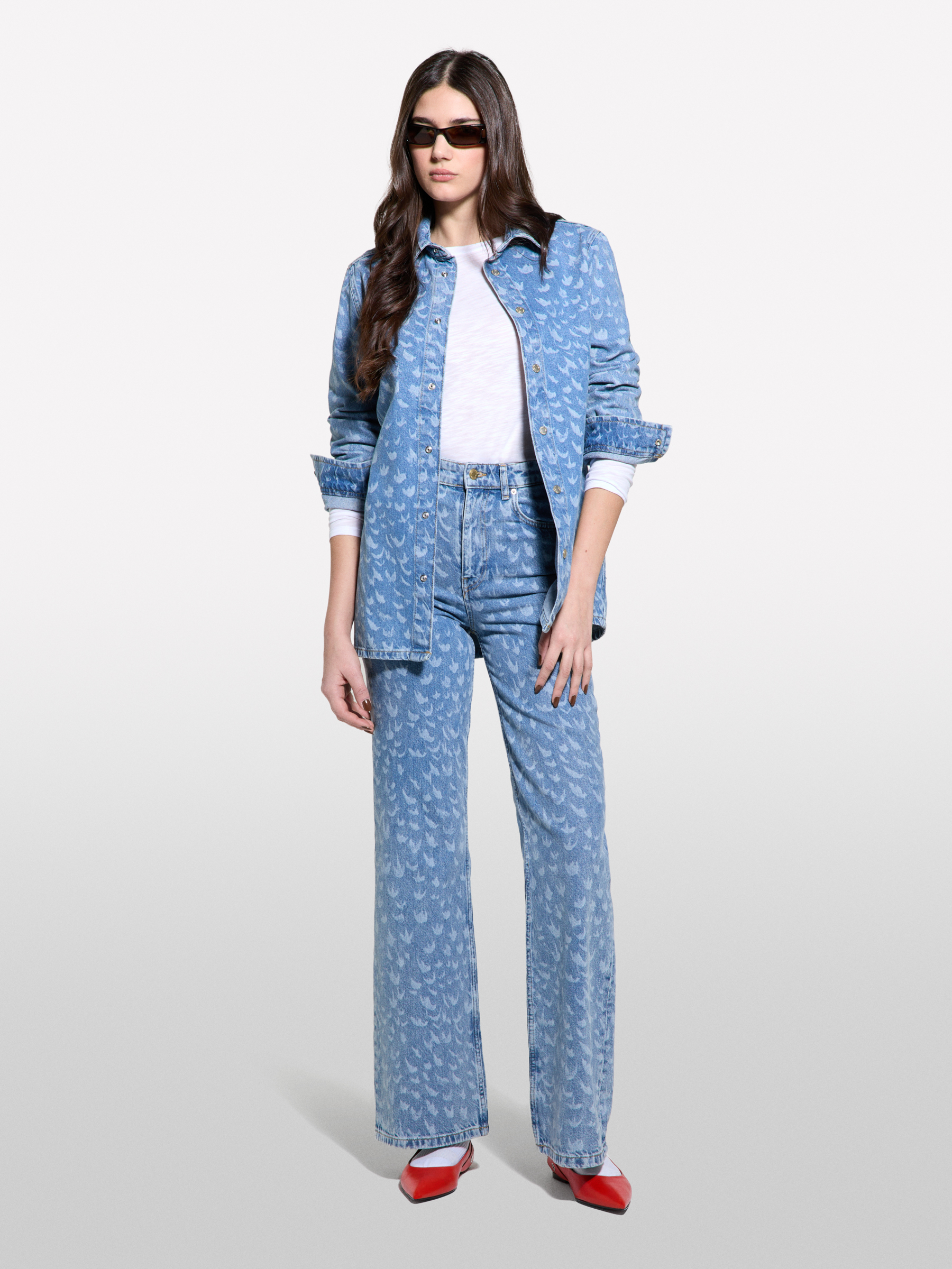 Sisley - Bedrucktes Jeanshemd, Frau, Hellblau, Größe: XS