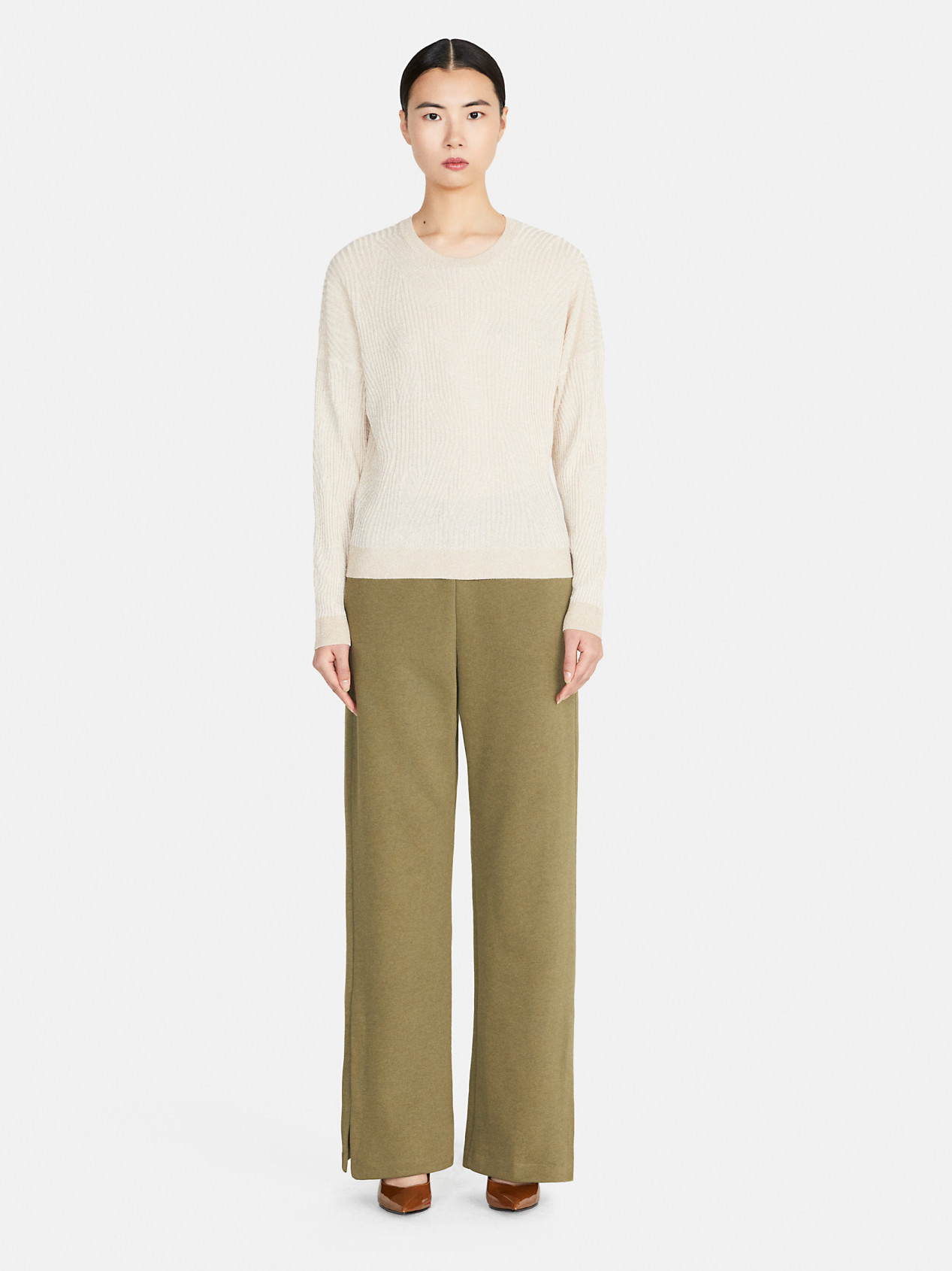 Sisley - Flare Fit Sweatpants, Woman, Military Green, Size: 48