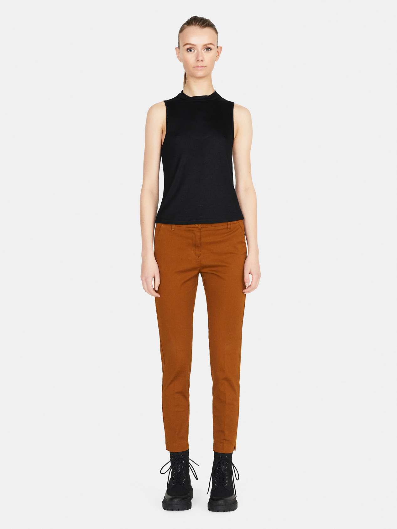 Sisley - Slim Fit Chinos, Woman, Camel, Size: 50