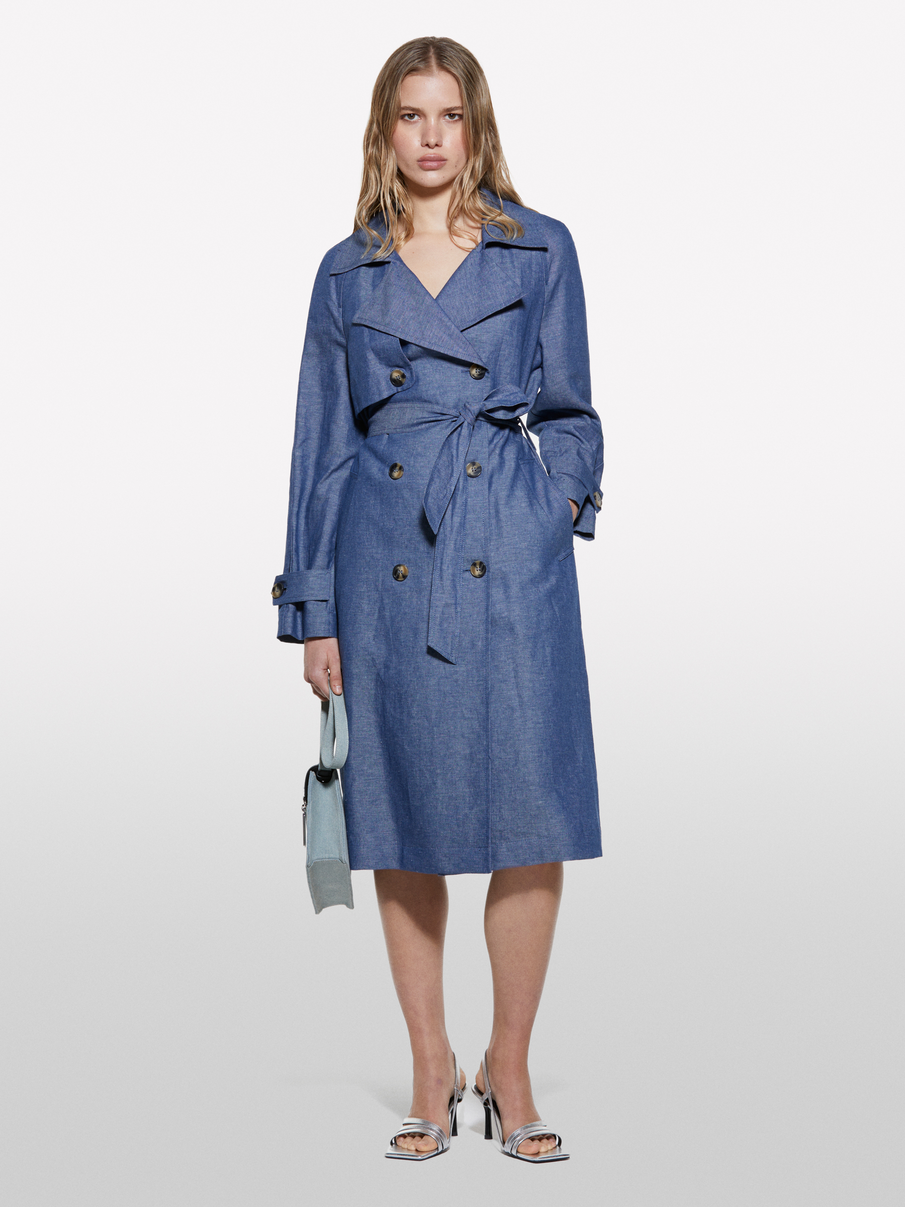  Sisley - Trench Διπλόπετο Εφέ Ντένιμ, θήλυ, Μπλε, μέγεθος: 40 2025