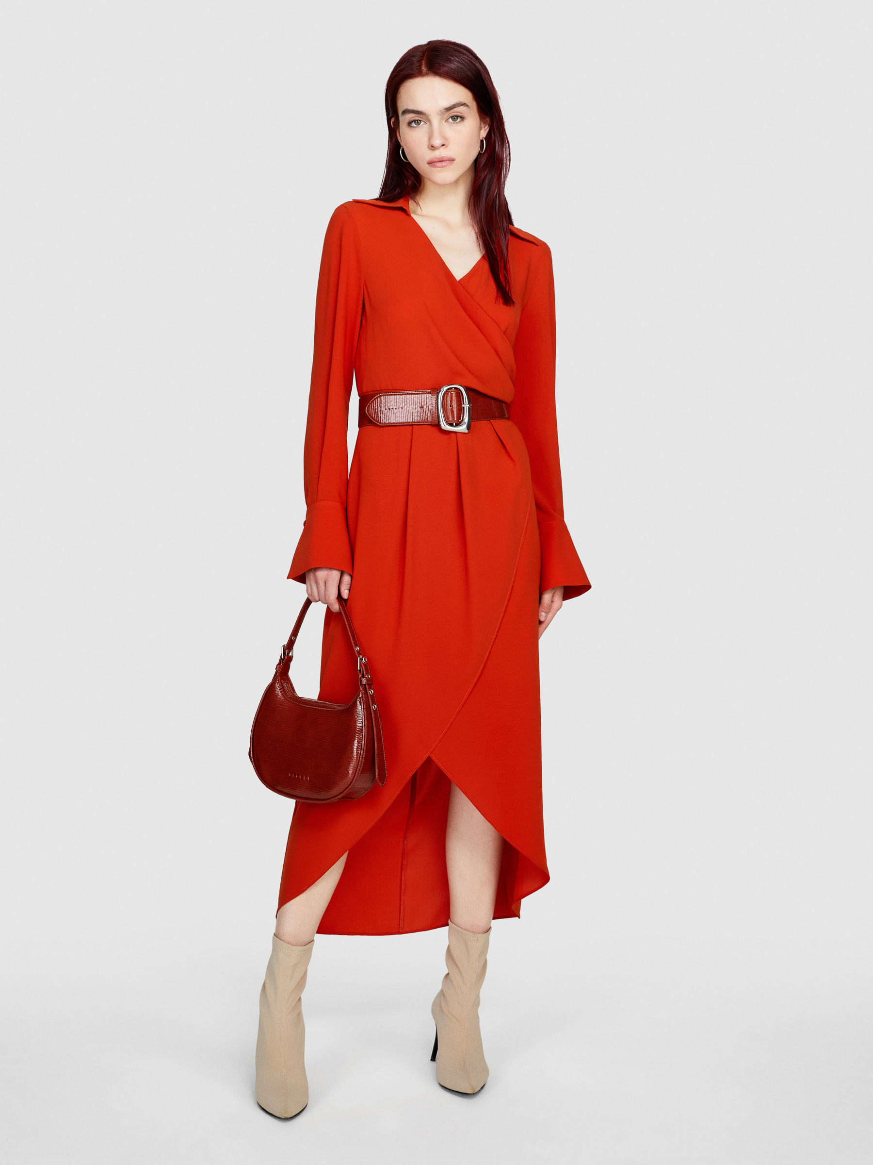 Sisley - Crisscross Midi Dress, Woman, Orange, Size: 40