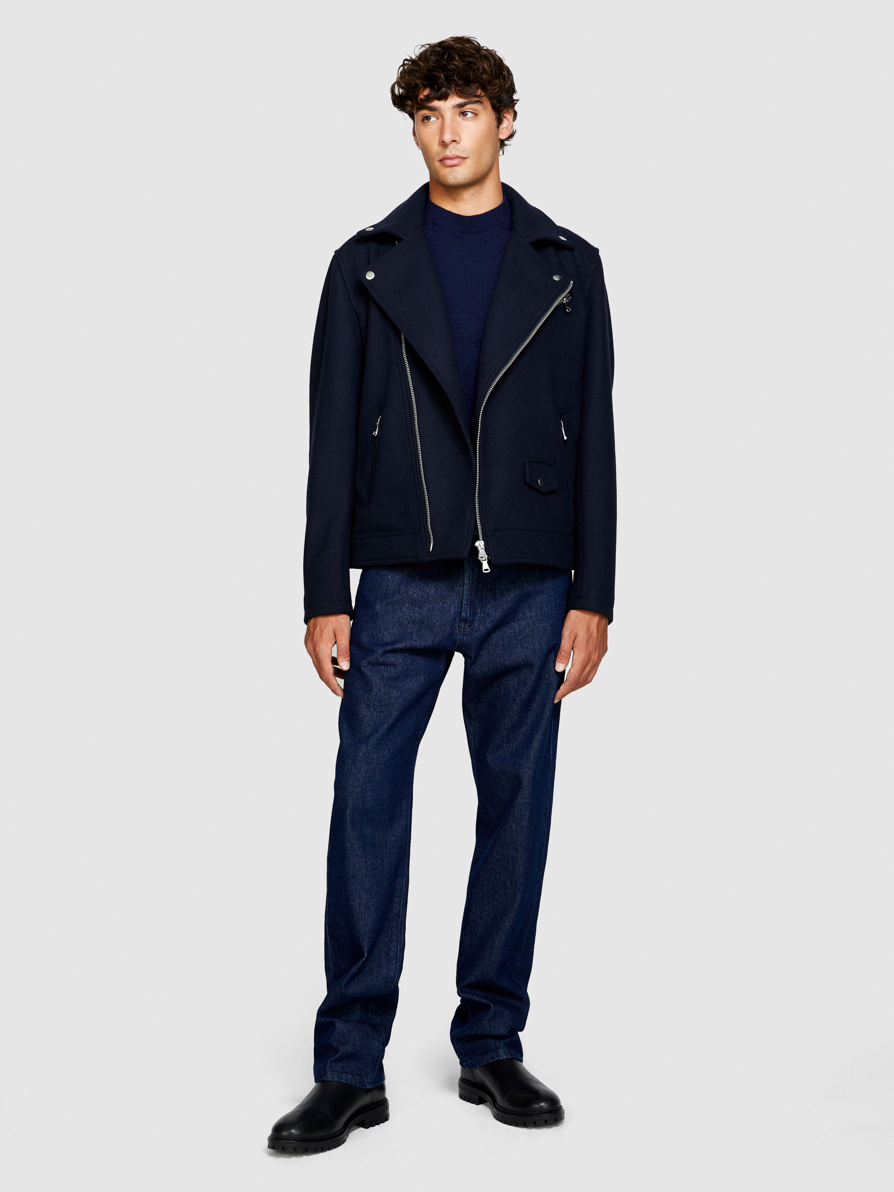Sisley - Wool Blend Biker Jacket, Man, Dark Blue, Size: 56