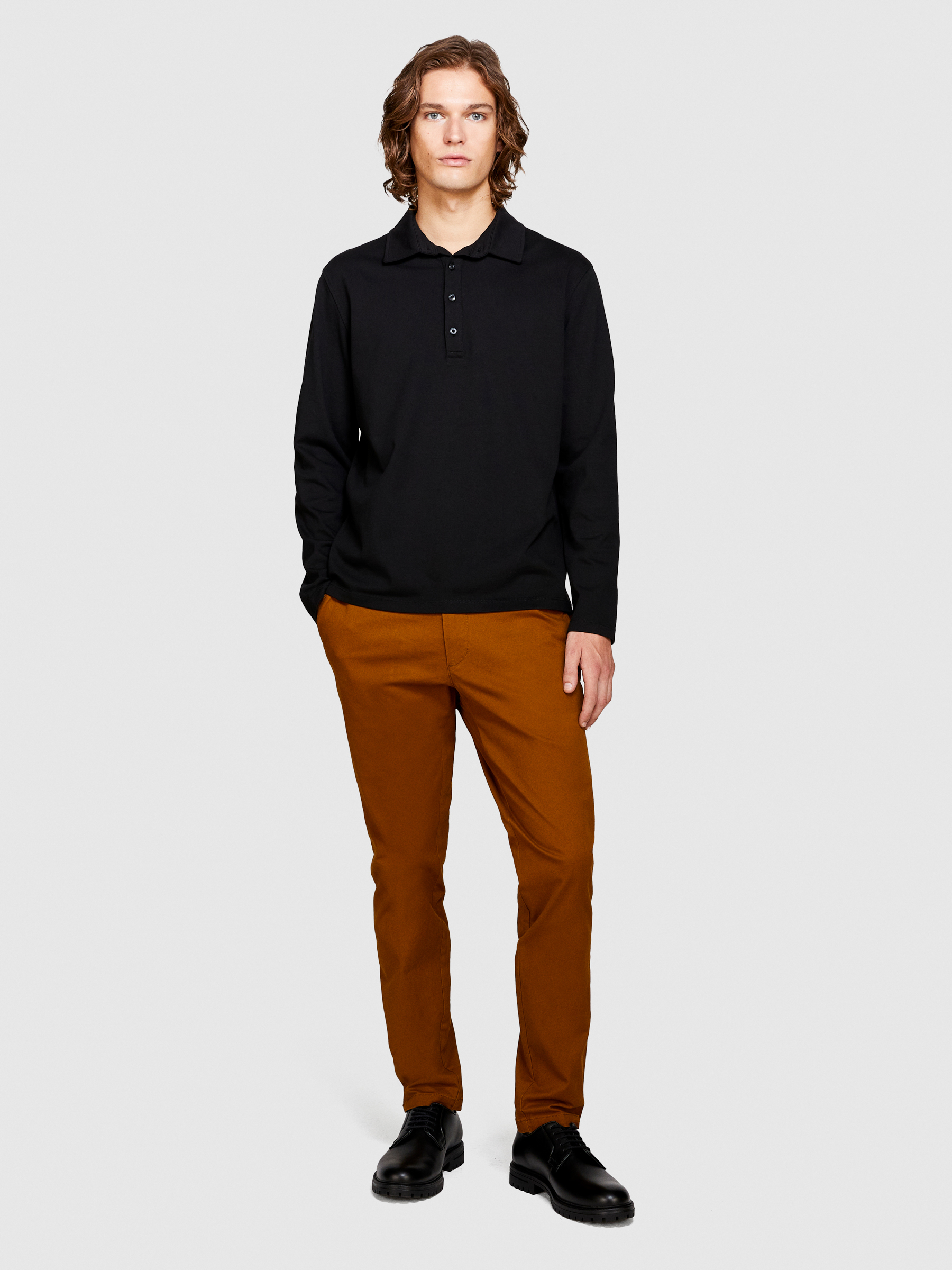 Sisley - Long Sleeve Polo, Man, Black, Size: S