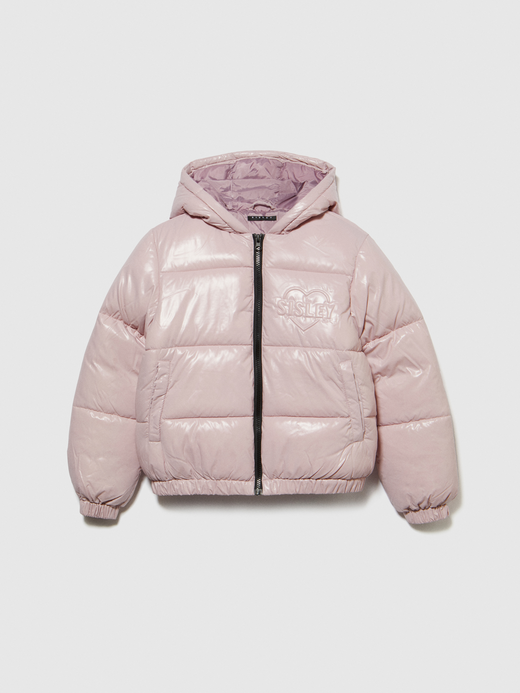 Sisley Young - Padded Jacket With Embossed Print, Woman, Pastel Pink, Size: S