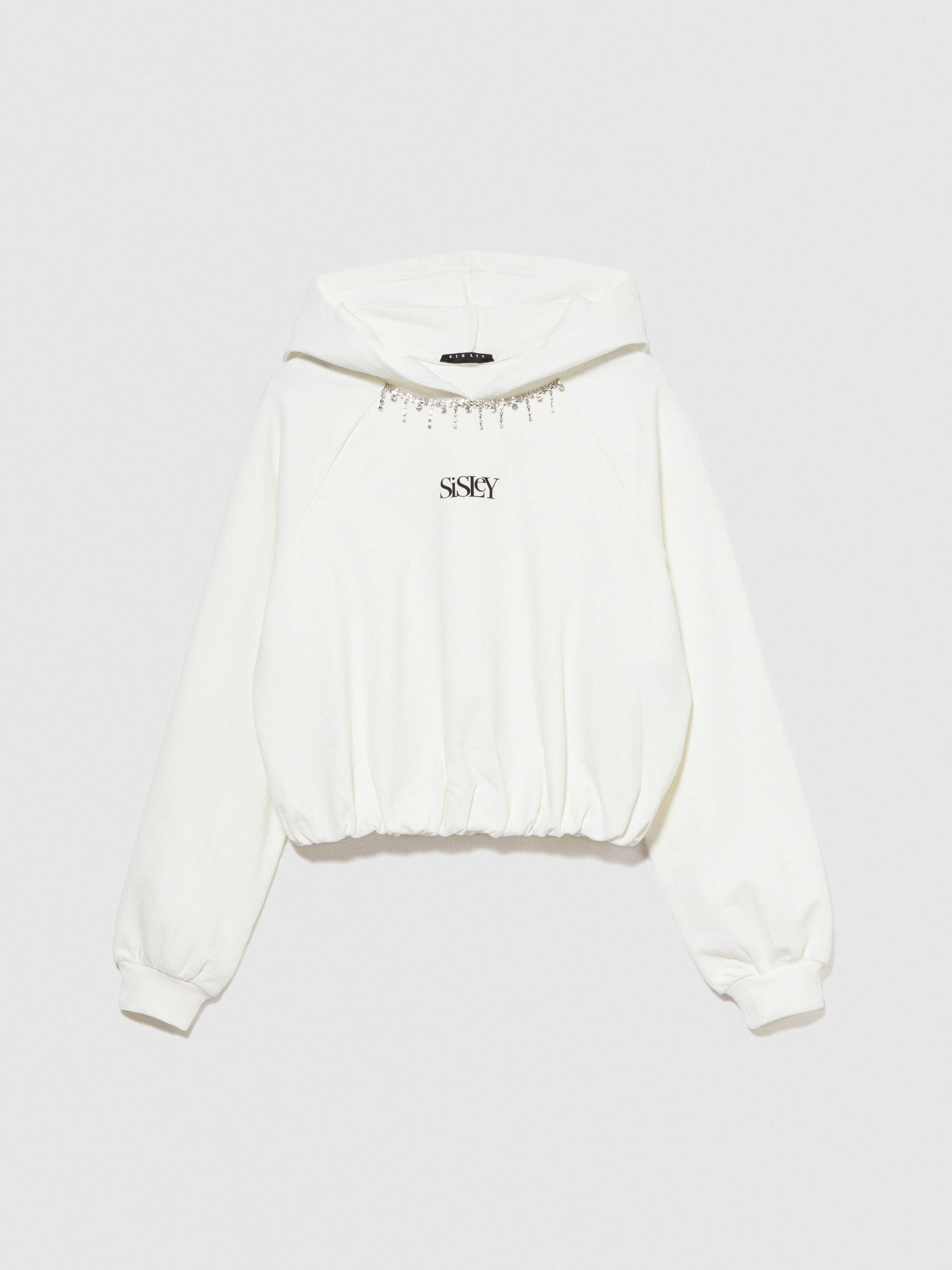 Sisley Young - Sweatshirt With Jewel Detail, Woman, White, Size: EL