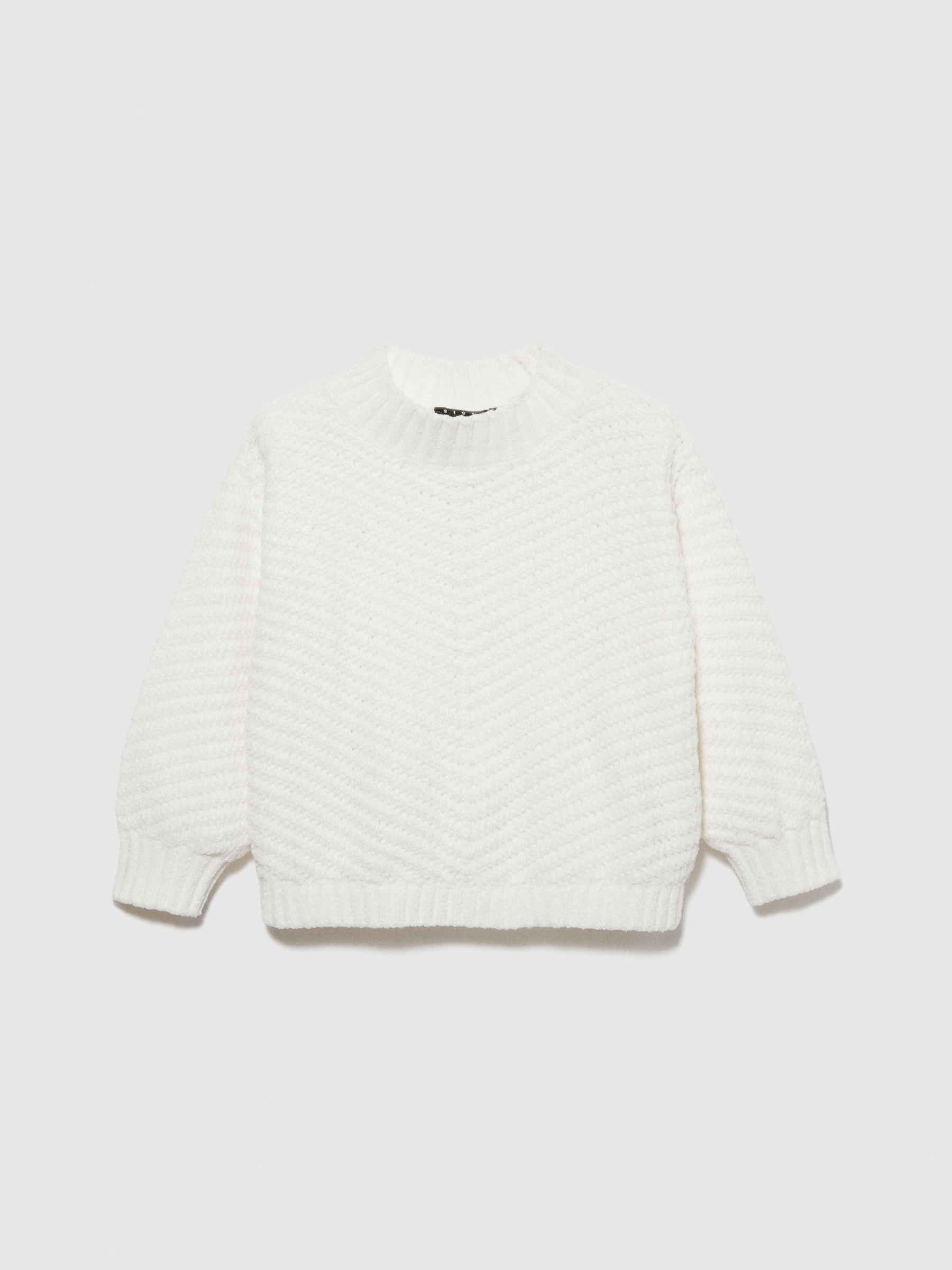 Sisley Young - Cropped Chenille Sweater, Woman, White, Size: L