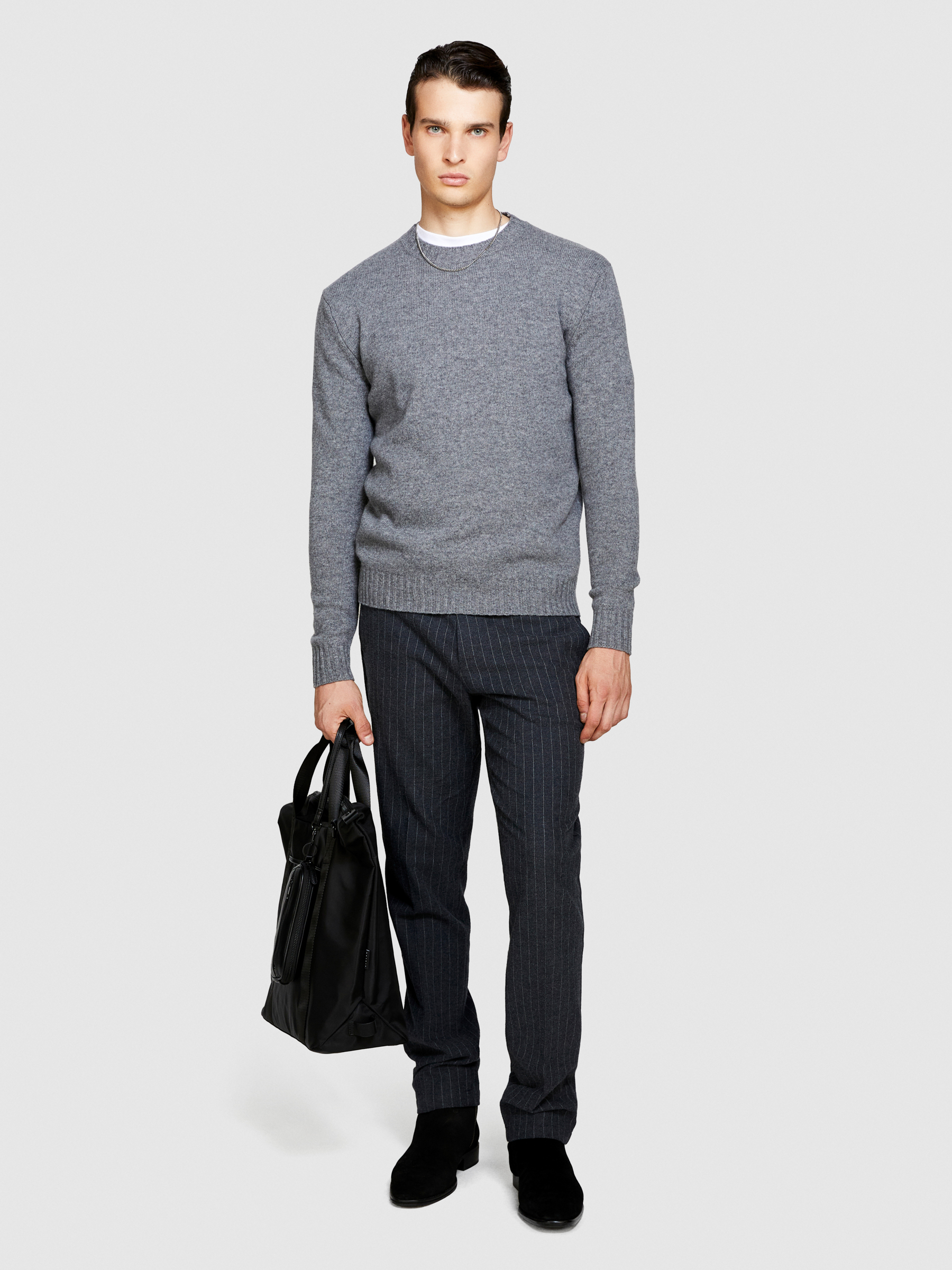 Sisley - Crew Neck Sweater In Wool Blend, Man, Gray, Size: S