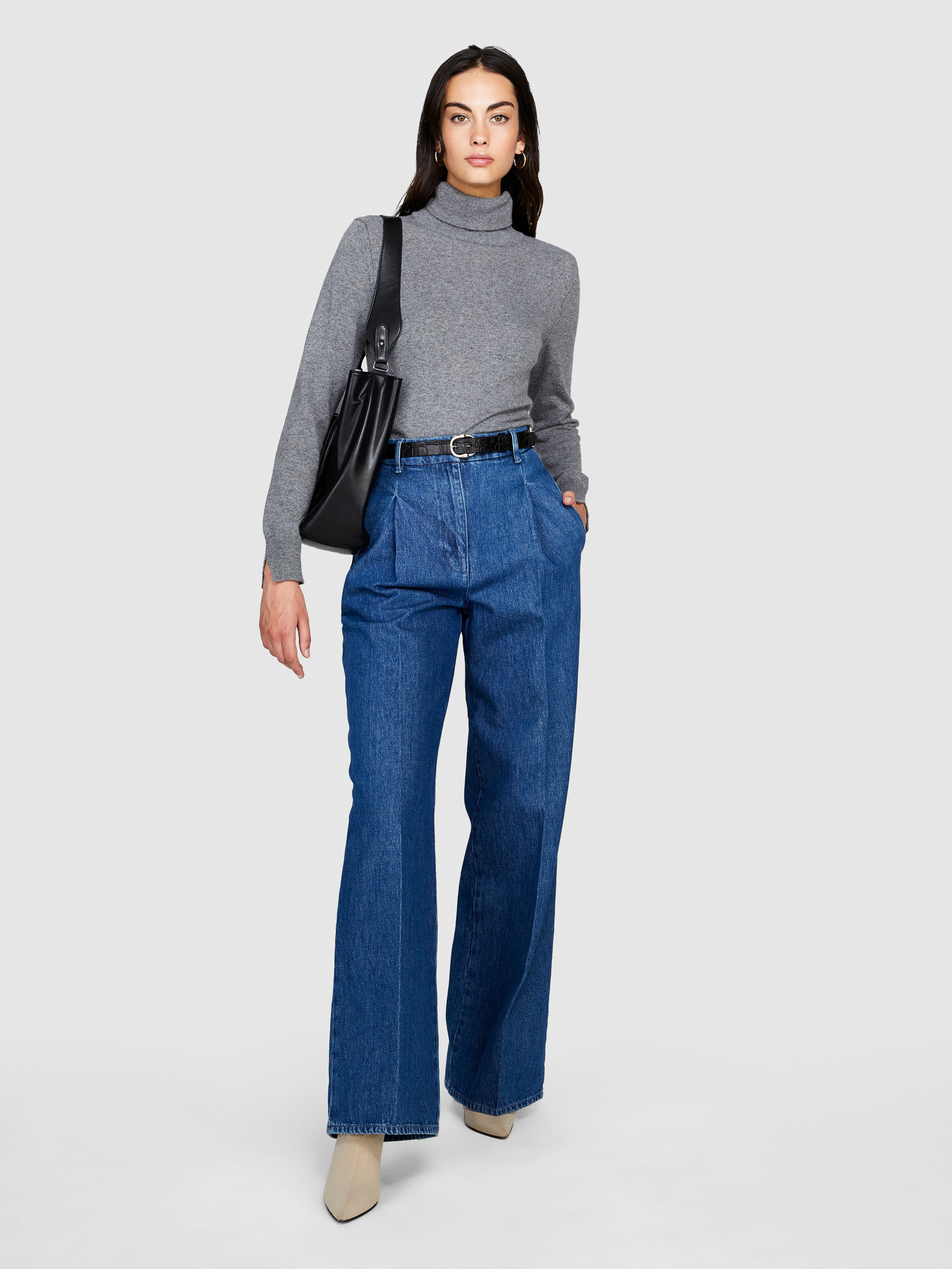 Sisley - High Neck Sweater, Woman, Gray, Size: XL