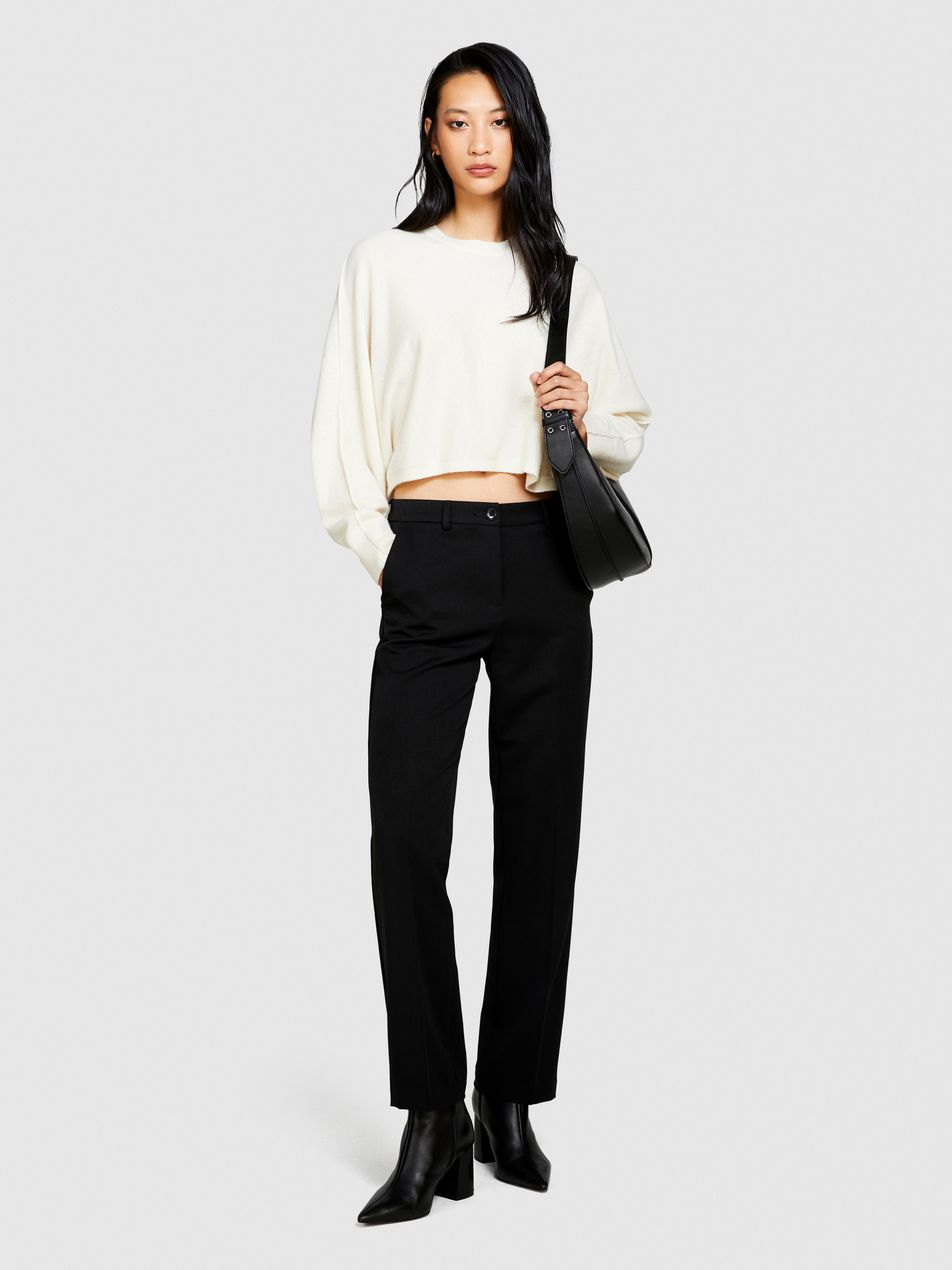 Sisley - Cropped Sweater, Woman, Creamy White, Size: M